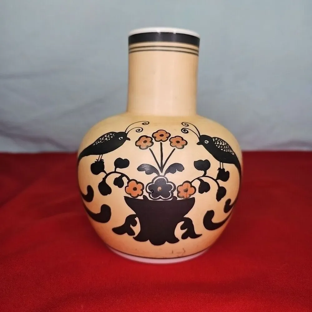 Japan Vase Asian Gourd Vessel Black 6'' Vintage Art Nouveau RARE Find